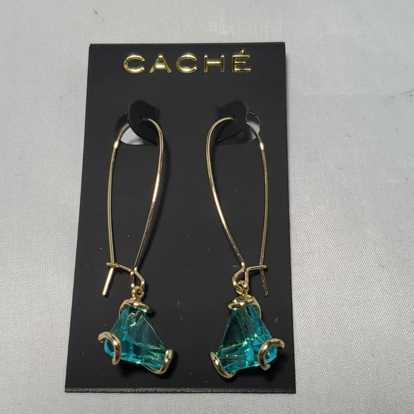 Cache French wire gold with aqua stone earrings - Picture 2 of 3